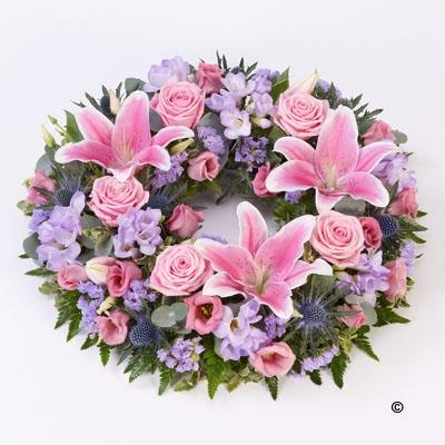 Rose and Lily Wreath   Pink Lilac WHITE