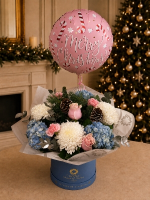 christmas Winter Shimmer hatbox with balloon