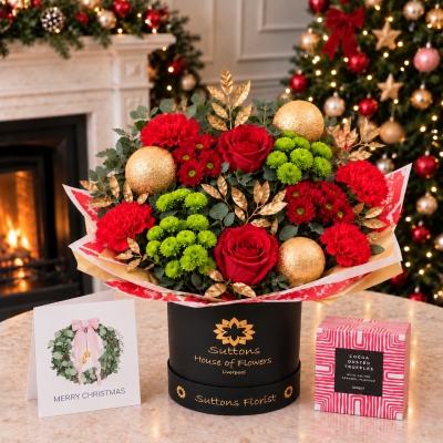 Christmas Cracker Luxe Hatbox With Truffles and card
