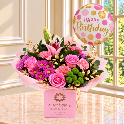 Timeless  Beauty with happy birthday balloon
