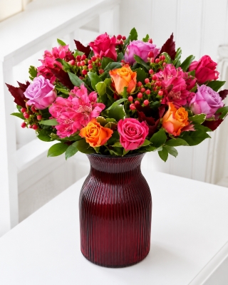 Autumn Rose and Alstroemeria vase arrangement