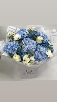 blue and white hand tied