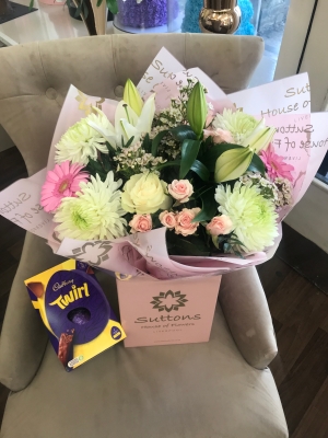 pink and white hand tied & easter egg