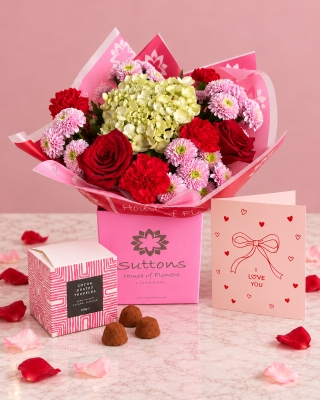valentines hand tied with choc truffles & i love you card