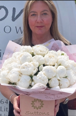 white peony hand tied