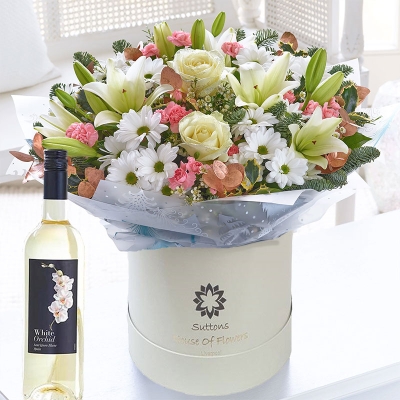 Winter Frost Hatbox with White Wine