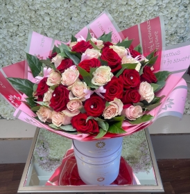 Hearts Desire   50 Red & Pink in Luxe Hatbox(Crown Optional)