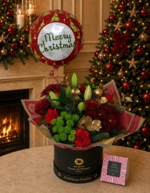 Luxury christmas Cracker hatbox with balloon and truffles