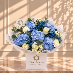 blue and white hand tied