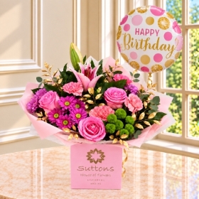 Timeless  Beauty with happy birthday balloon
