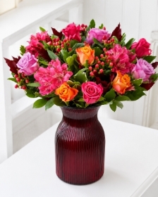 Autumn Rose and Alstroemeria vase arrangement