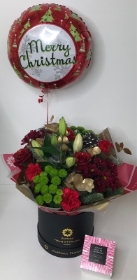 Luxury christmas Cracker hatbox with balloon and truffles