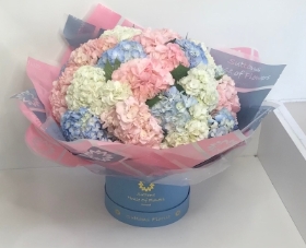 pastel hydrangea luxe hatbox