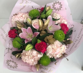 pink and gold hand tied