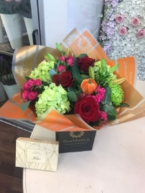 vibrant Autumn hand tied with chocolates